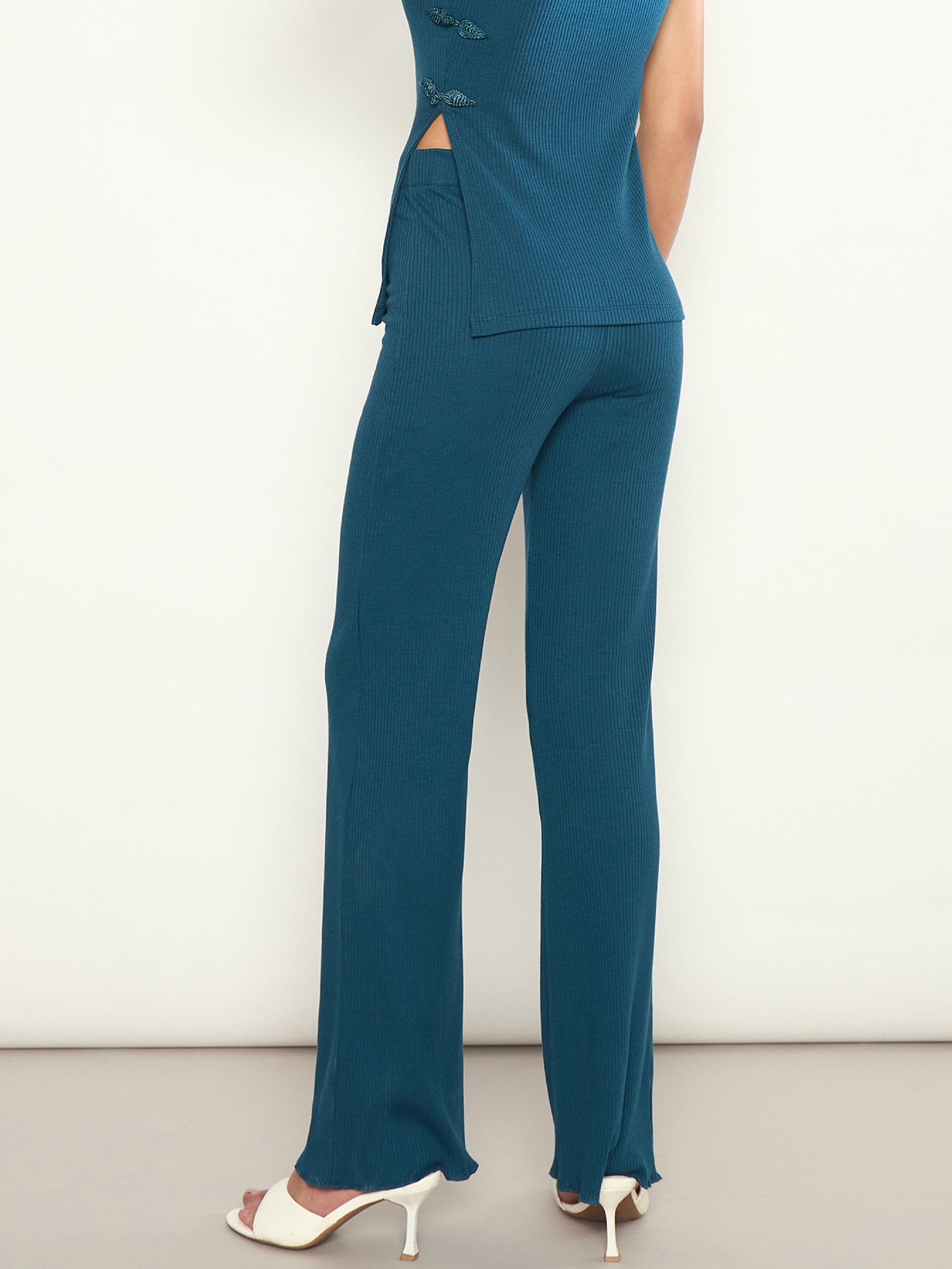 Teal Rib Elasticated Track Pants SASSAFRAS 