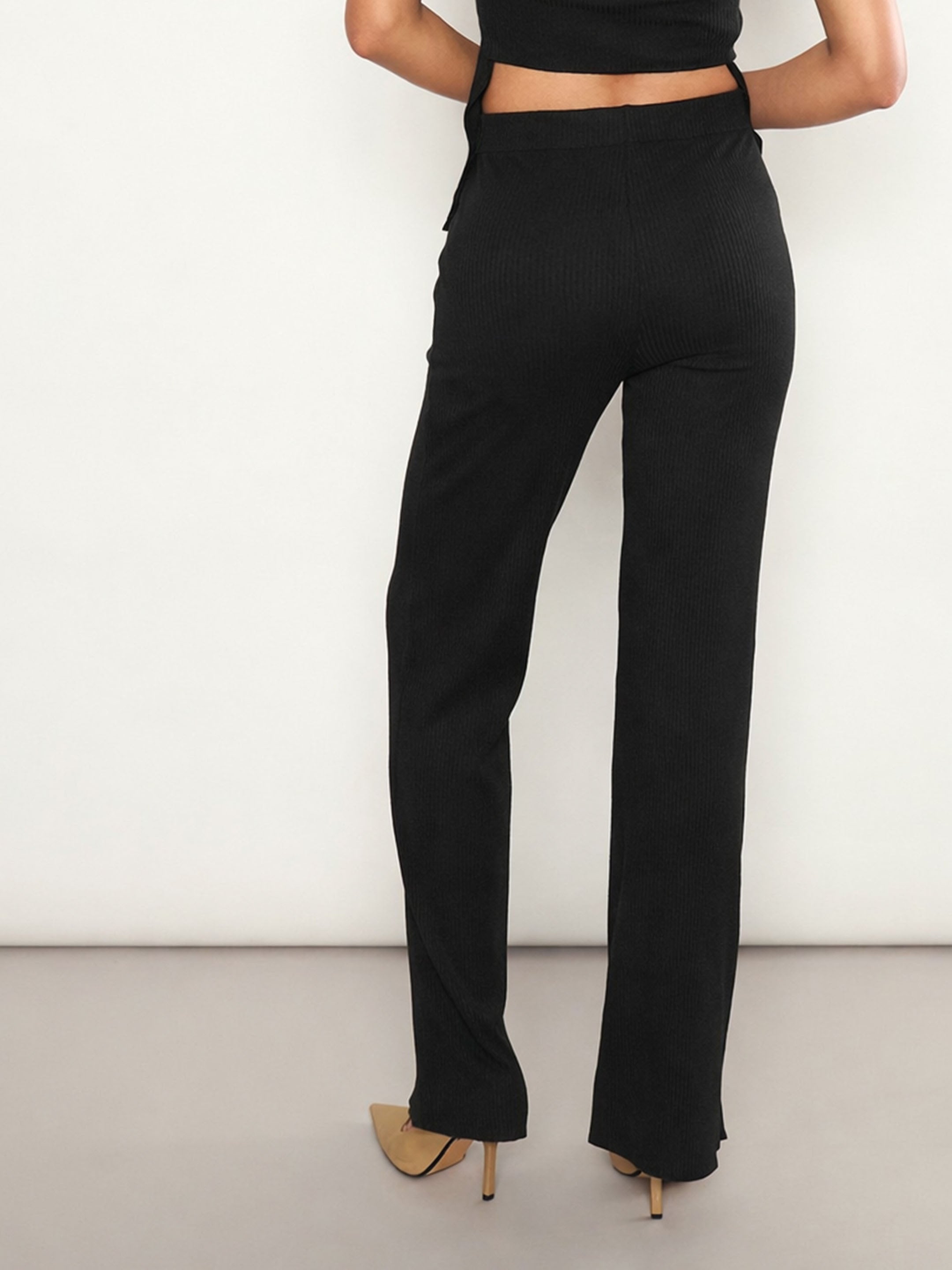 Black Rib Elasticated Track Pants SASSAFRAS 