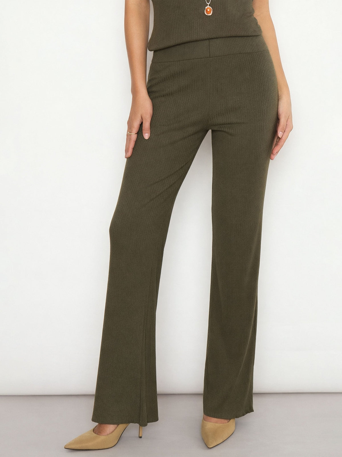 Olive Rib Elasticated Track Pants SASSAFRAS 