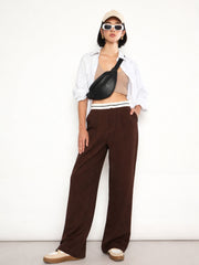 Brown Front Pleated Wide Leg Korean Pants SASSAFRAS 