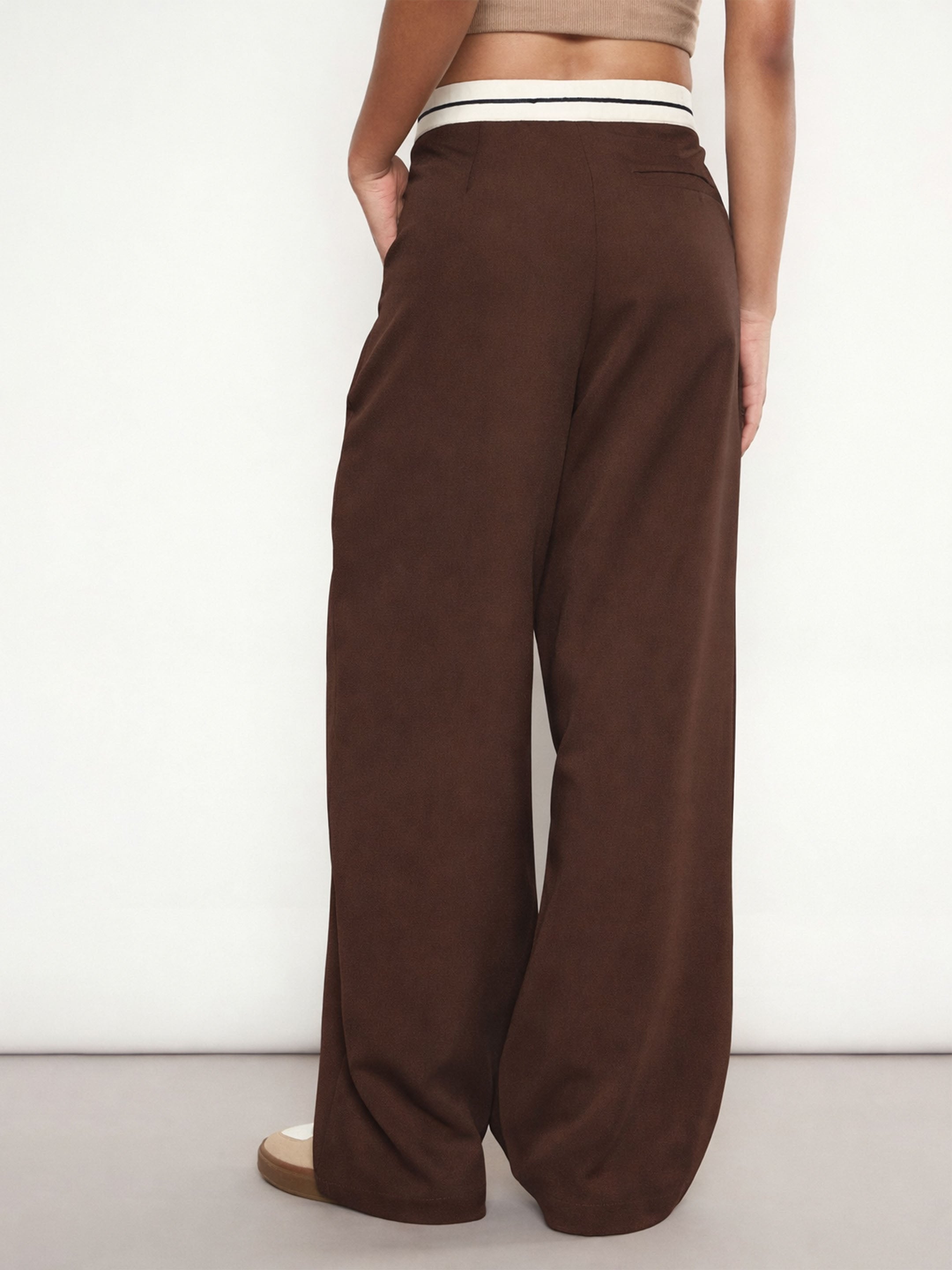 Brown Front Pleated Wide Leg Korean Pants SASSAFRAS 