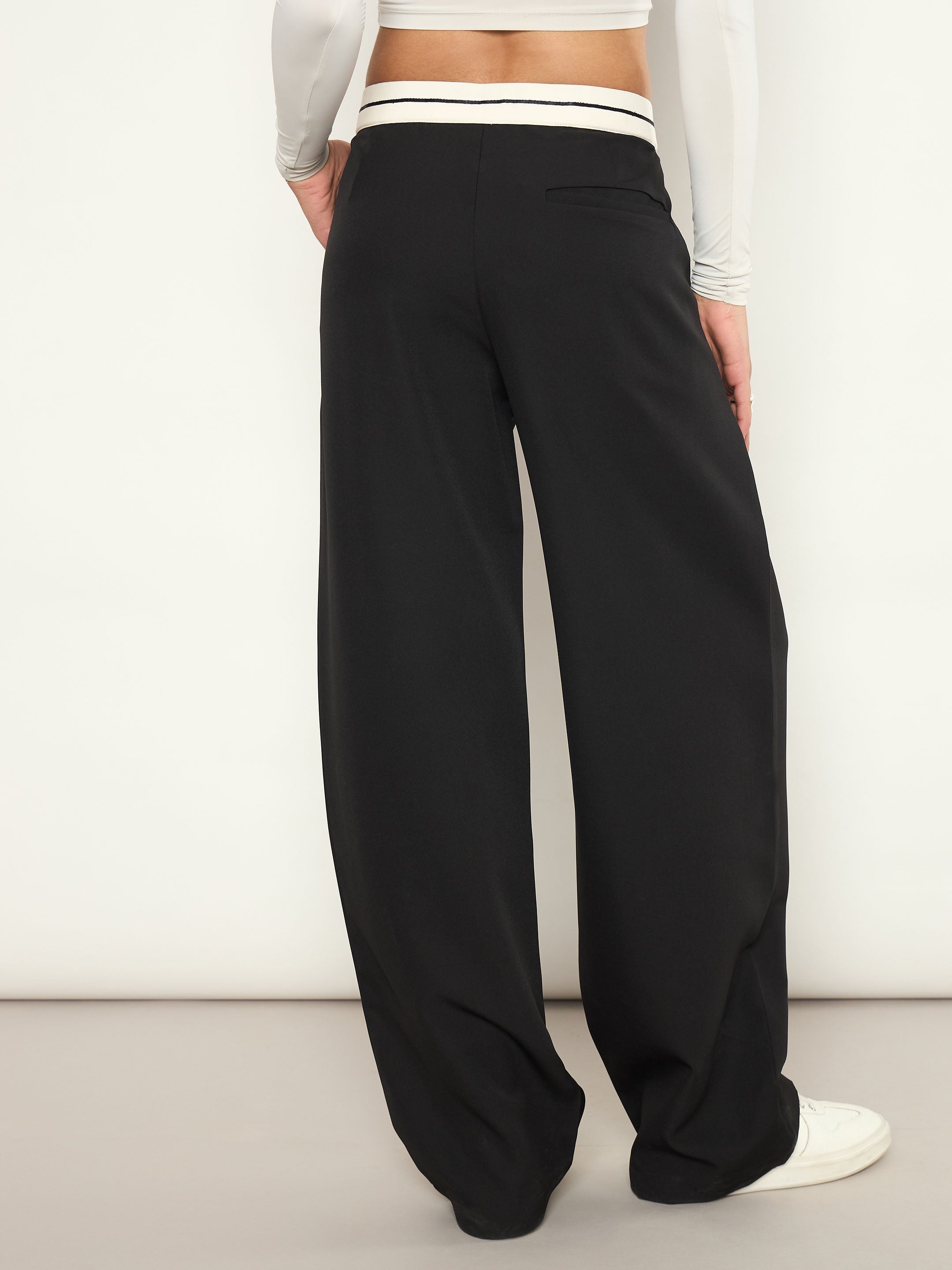 Black Front Pleated Wide Leg Korean Pants SASSAFRAS 