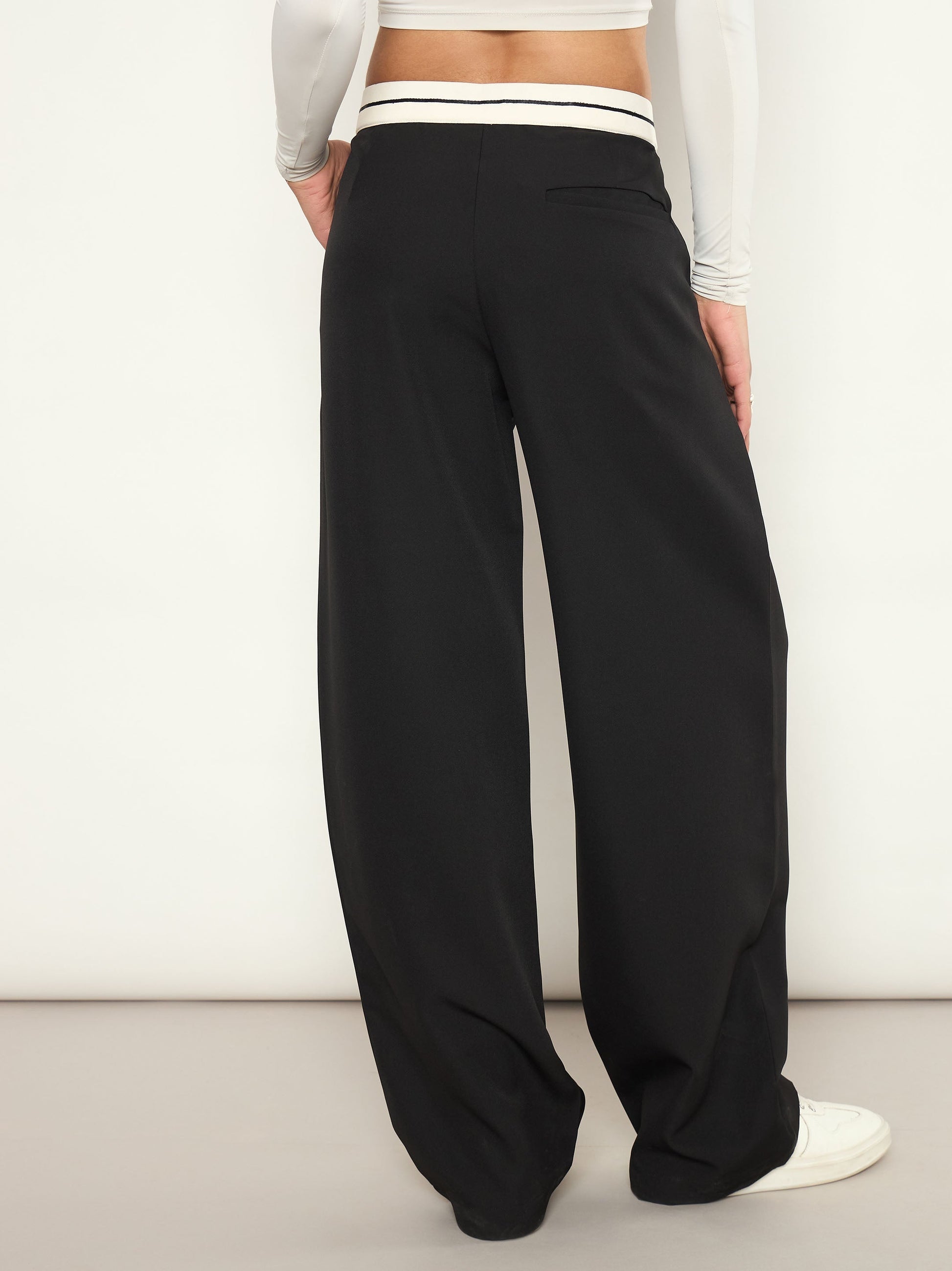 Black Front Pleated Wide Leg Korean Pants SASSAFRAS 