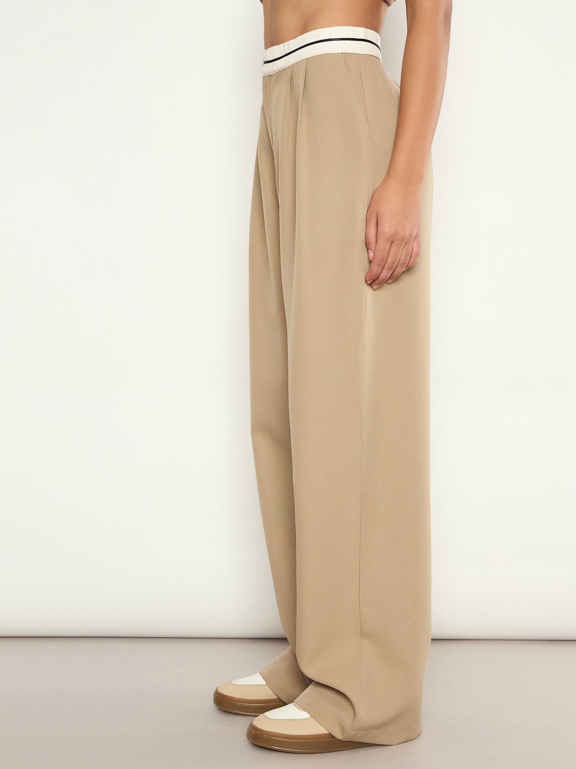 Beige Front Pleated Wide Leg Korean Pants SASSAFRAS 