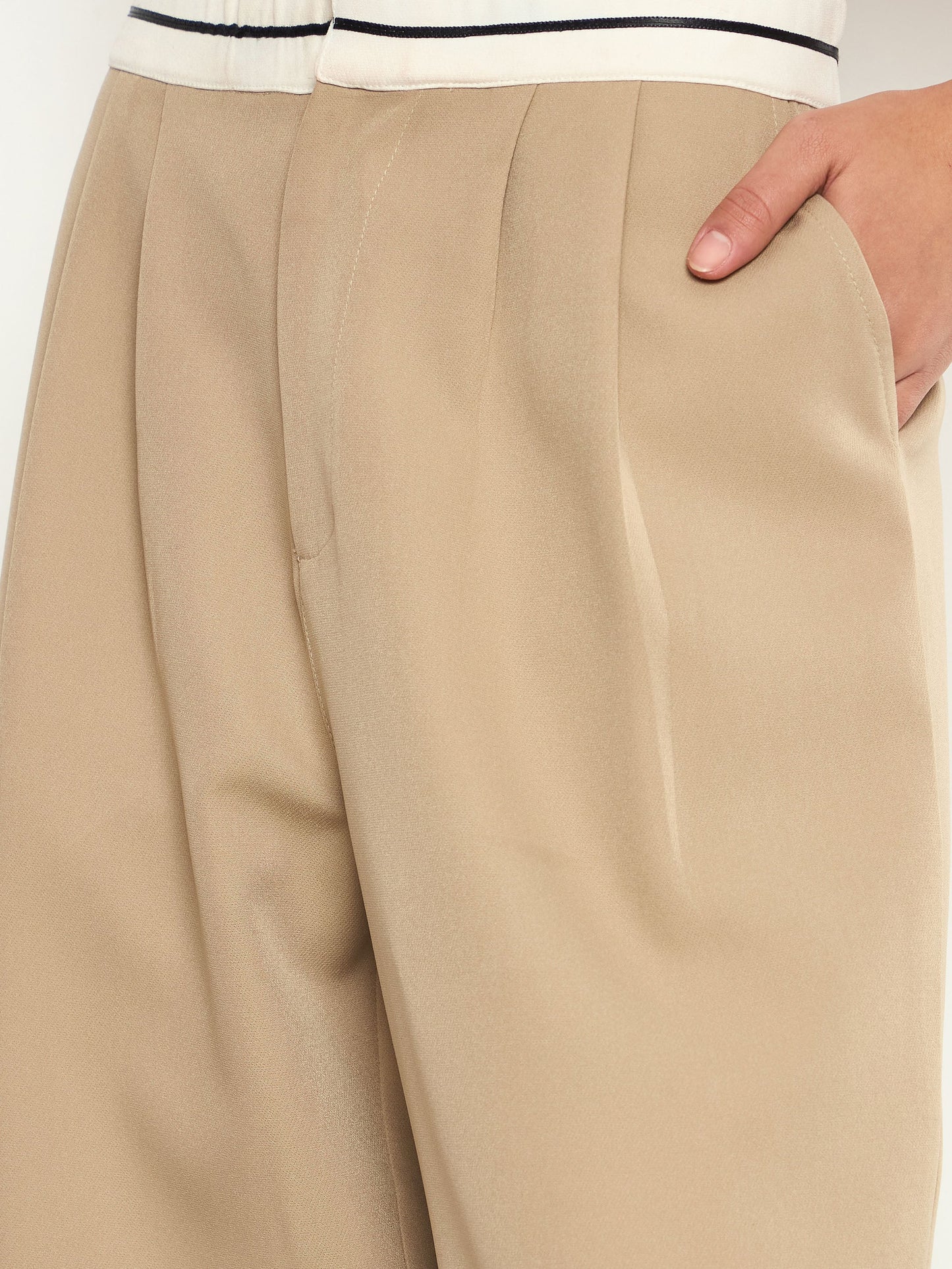 Beige Front Pleated Wide Leg Korean Pants SASSAFRAS 