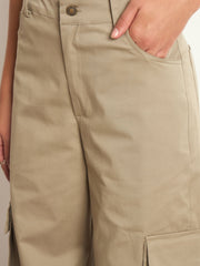 Women Beige Pocket Loop Detail Cargo Pants