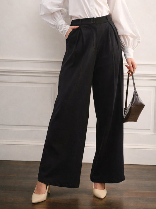 Black High-Rise Inverted Box Pleat Pants-SASSAFRAS worklyf