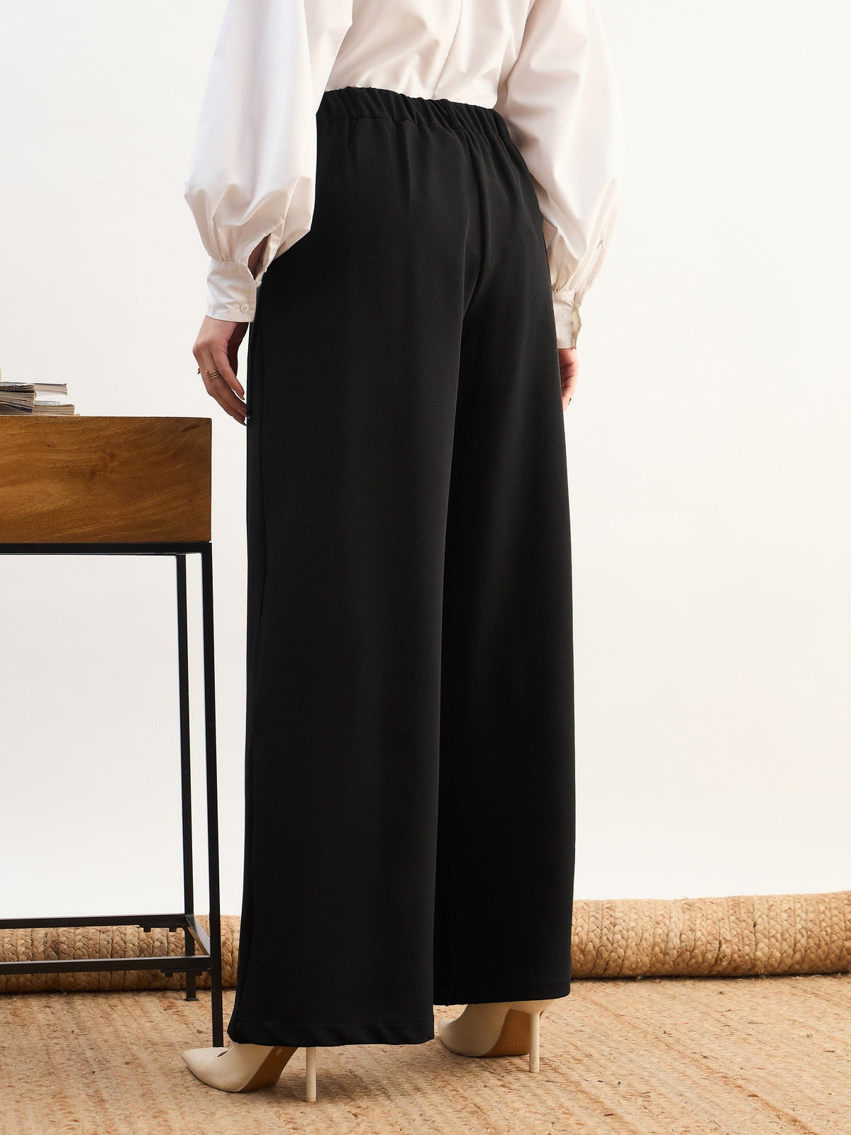 Black High-Rise Inverted Box Pleat Pants-SASSAFRAS worklyf