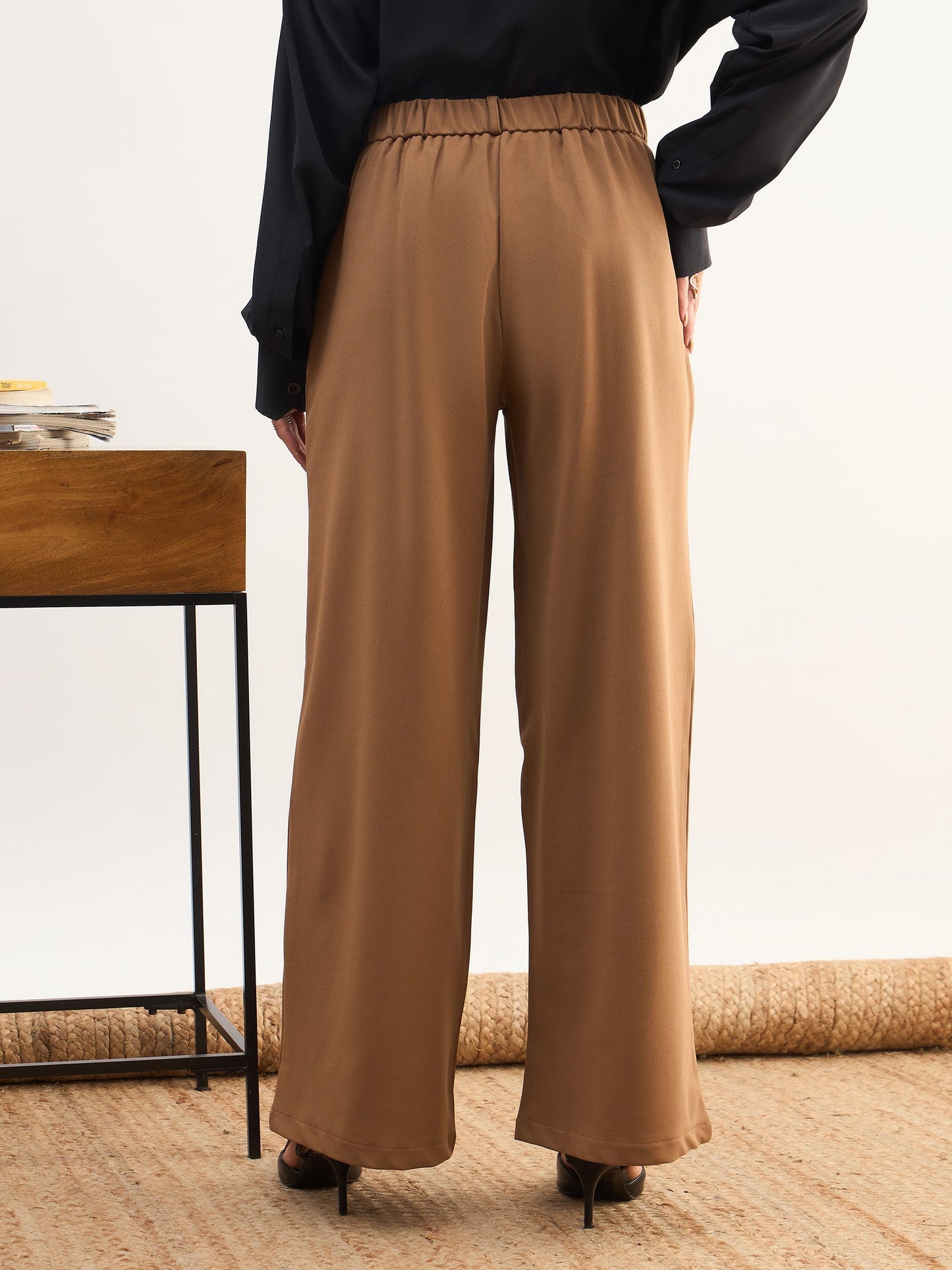 Tan Brown High-Rise Inverted Box Pleat Pants-SASSAFRAS worklyf