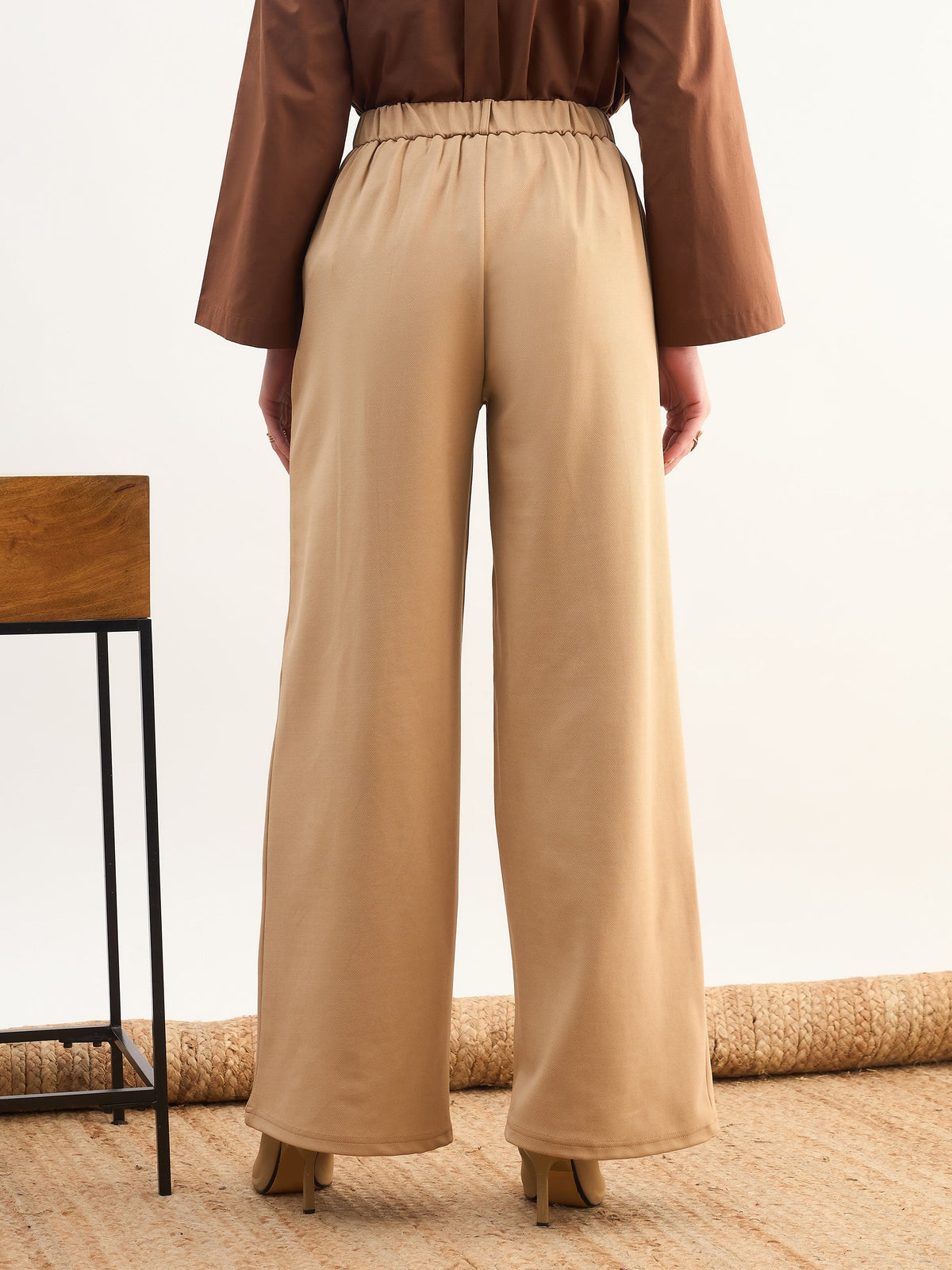 Beige High-Rise Inverted Box Pleat Pants-SASSAFRAS worklyf