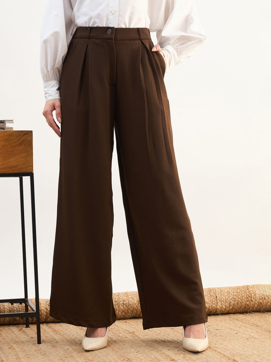 Coffee Brown High-Rise Inverted Box Pleat Pants-SASSAFRAS worklyf