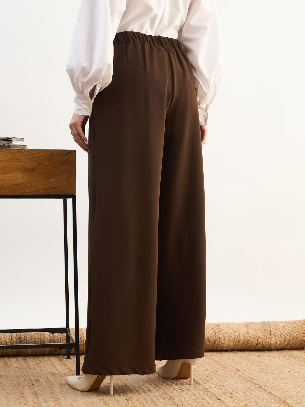Coffee Brown High-Rise Inverted Box Pleat Pants-SASSAFRAS worklyf