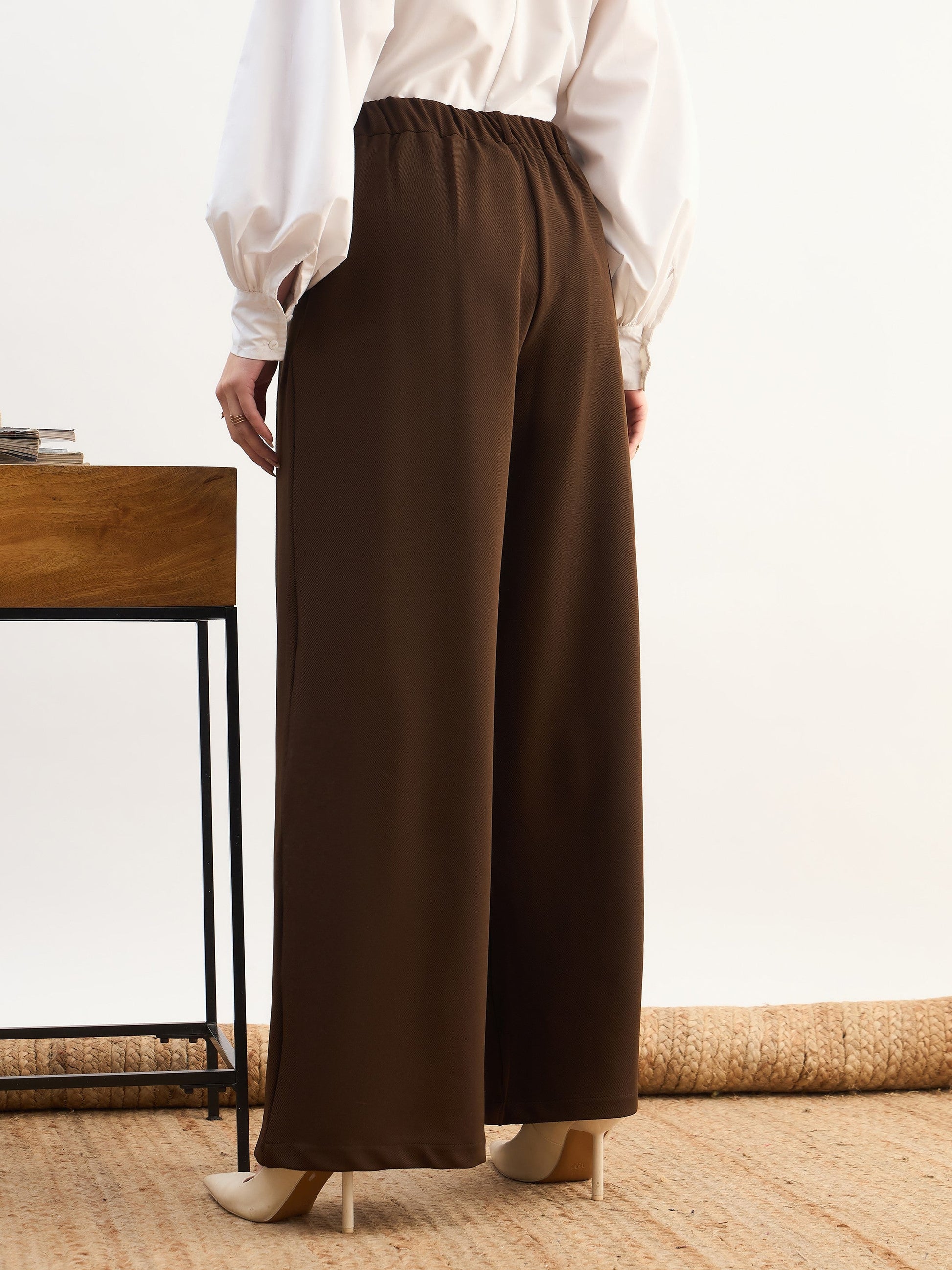 Coffee Brown High-Rise Inverted Box Pleat Pants-SASSAFRAS worklyf