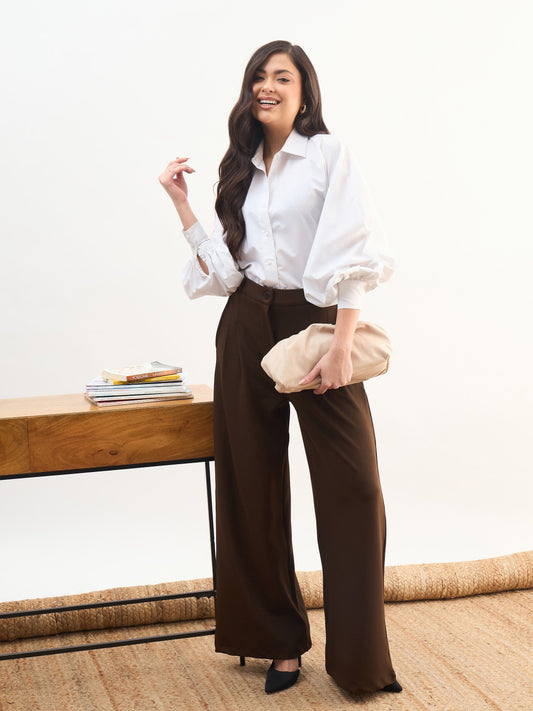 Coffee Brown Dual Dart Wide Leg Pants-SASSAFRAS worklyf