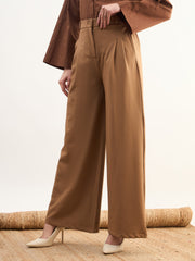 Women Tan Brown Dual Dart Wide Leg Pants