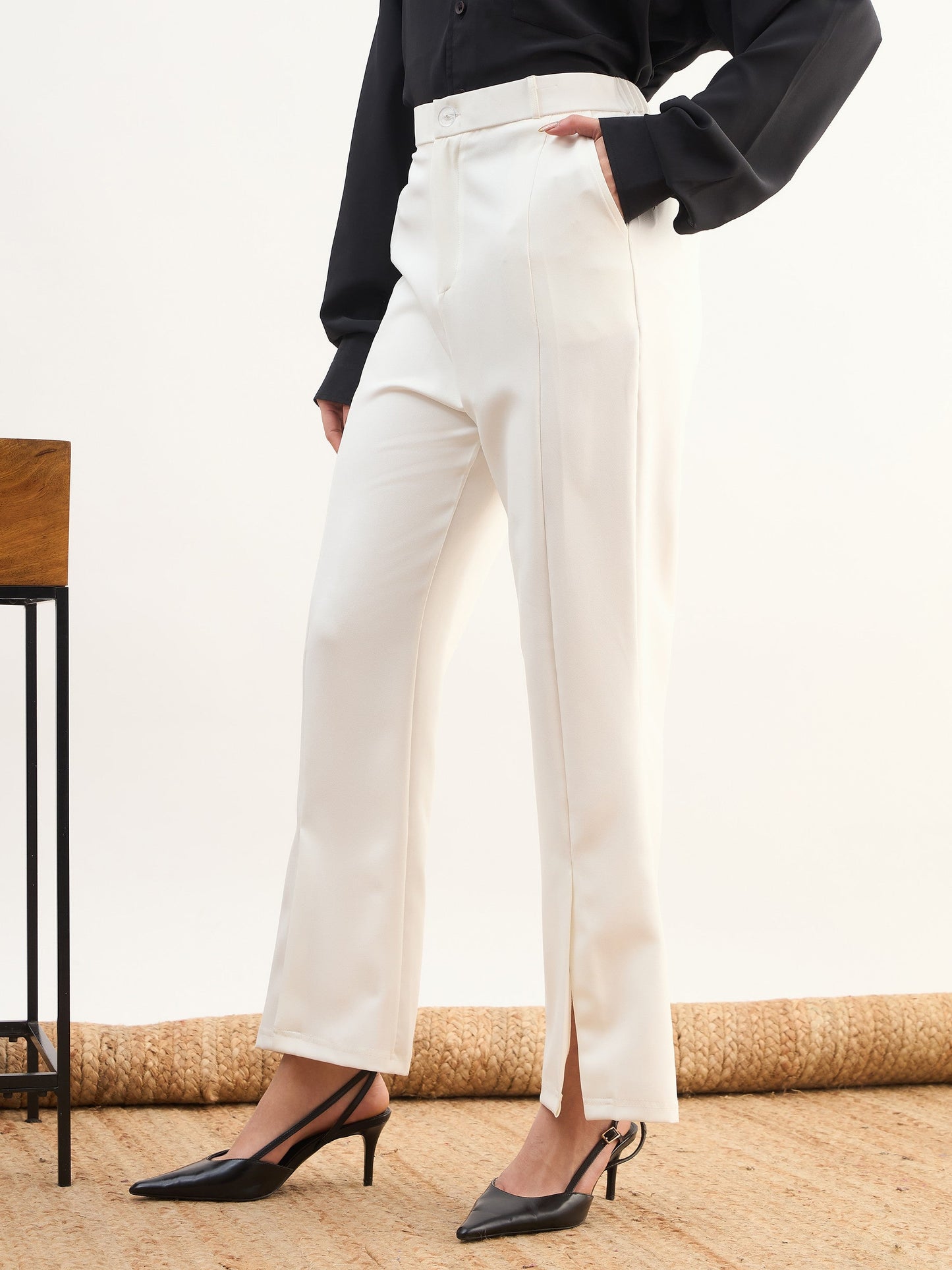White Front Slit Bellbottom Pants-SASSAFRAS worklyf