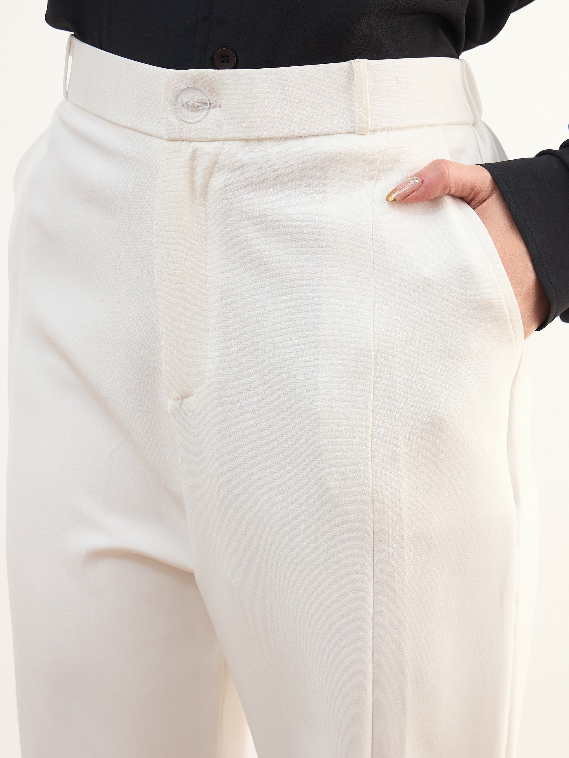 White Front Slit Bellbottom Pants-SASSAFRAS worklyf