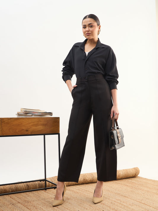 Black Darted Slouchy Pants-SASSAFRAS worklyf
