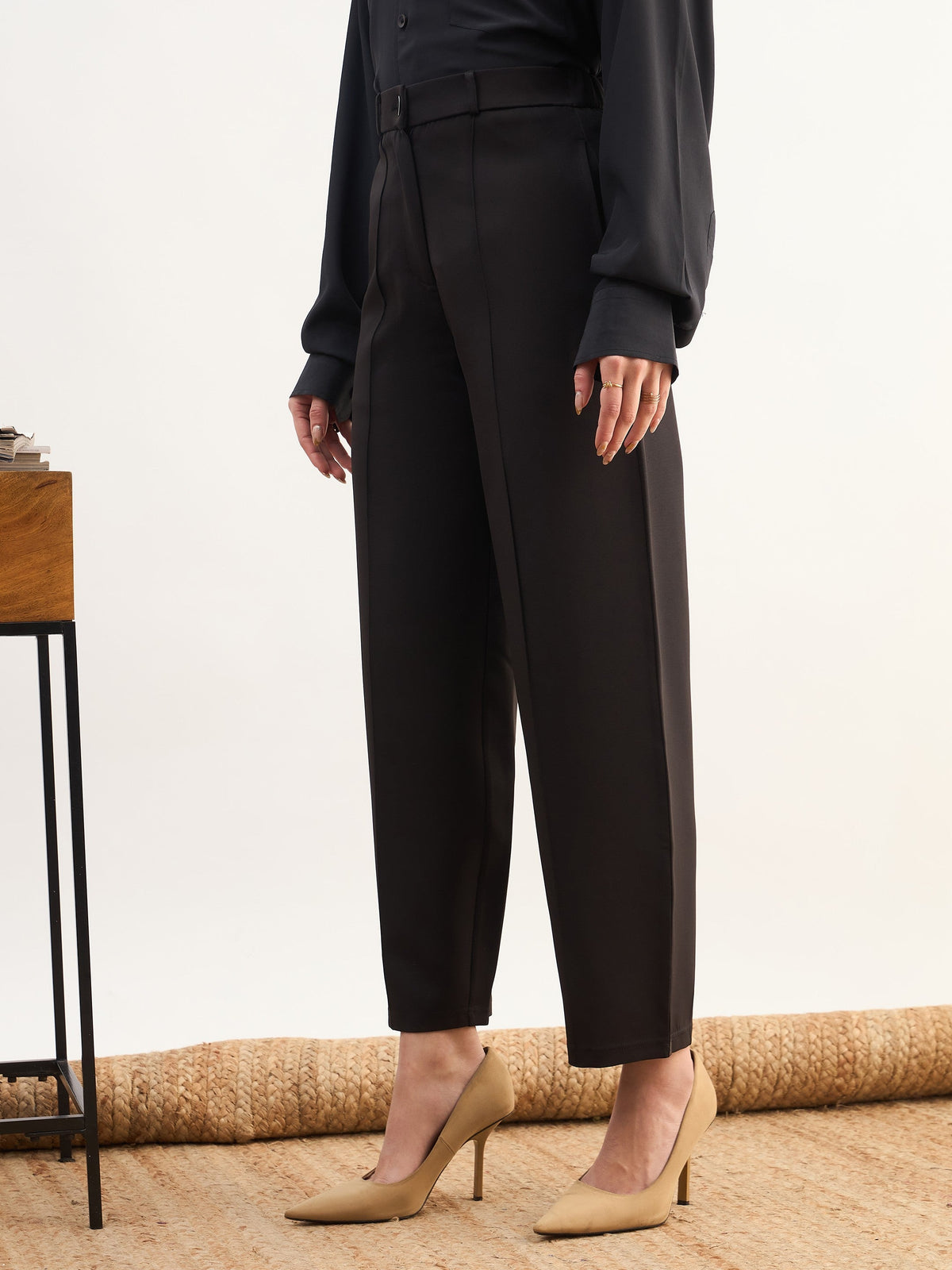 Black Darted Slouchy Pants-SASSAFRAS worklyf