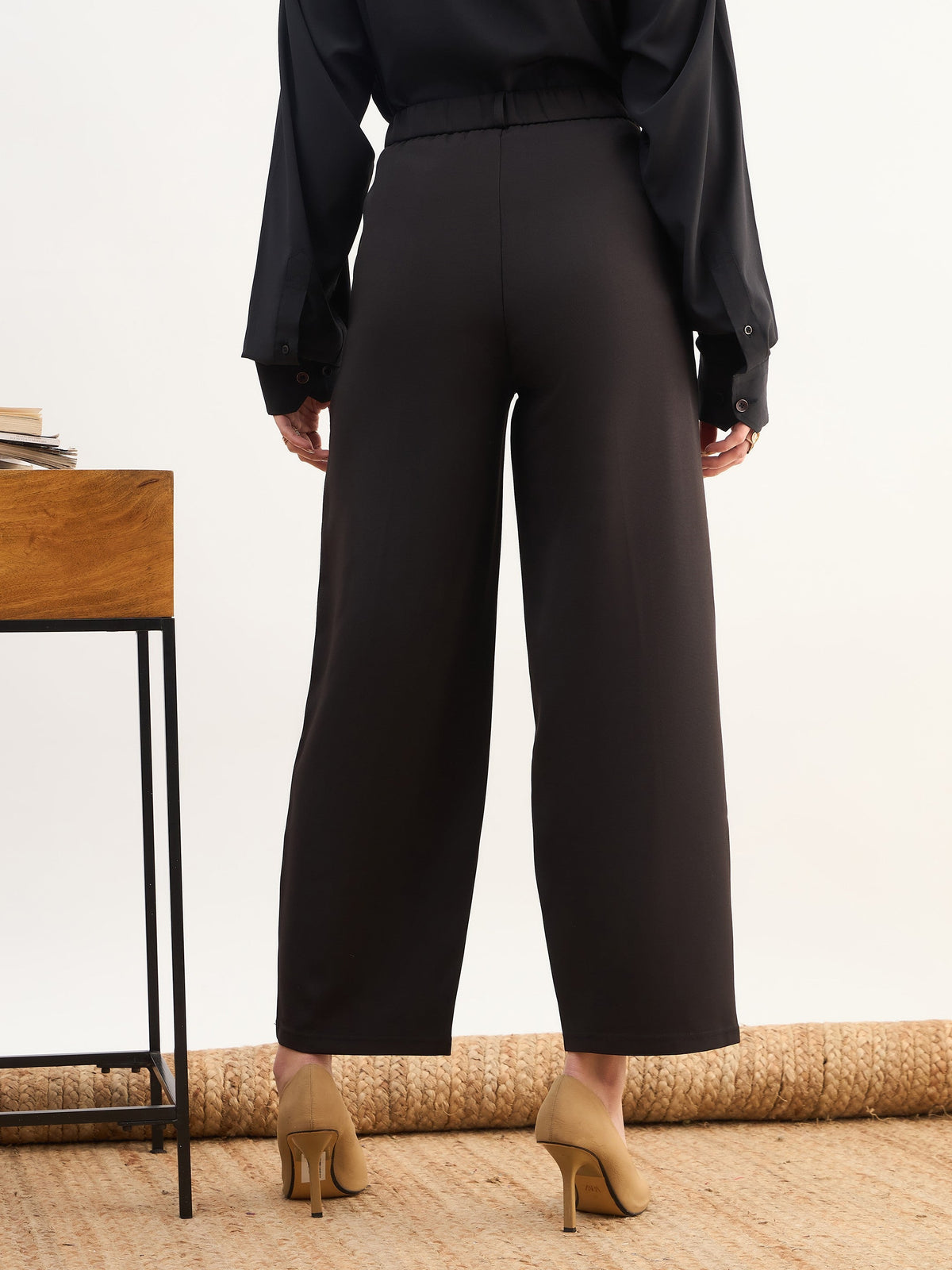 Black Darted Slouchy Pants-SASSAFRAS worklyf