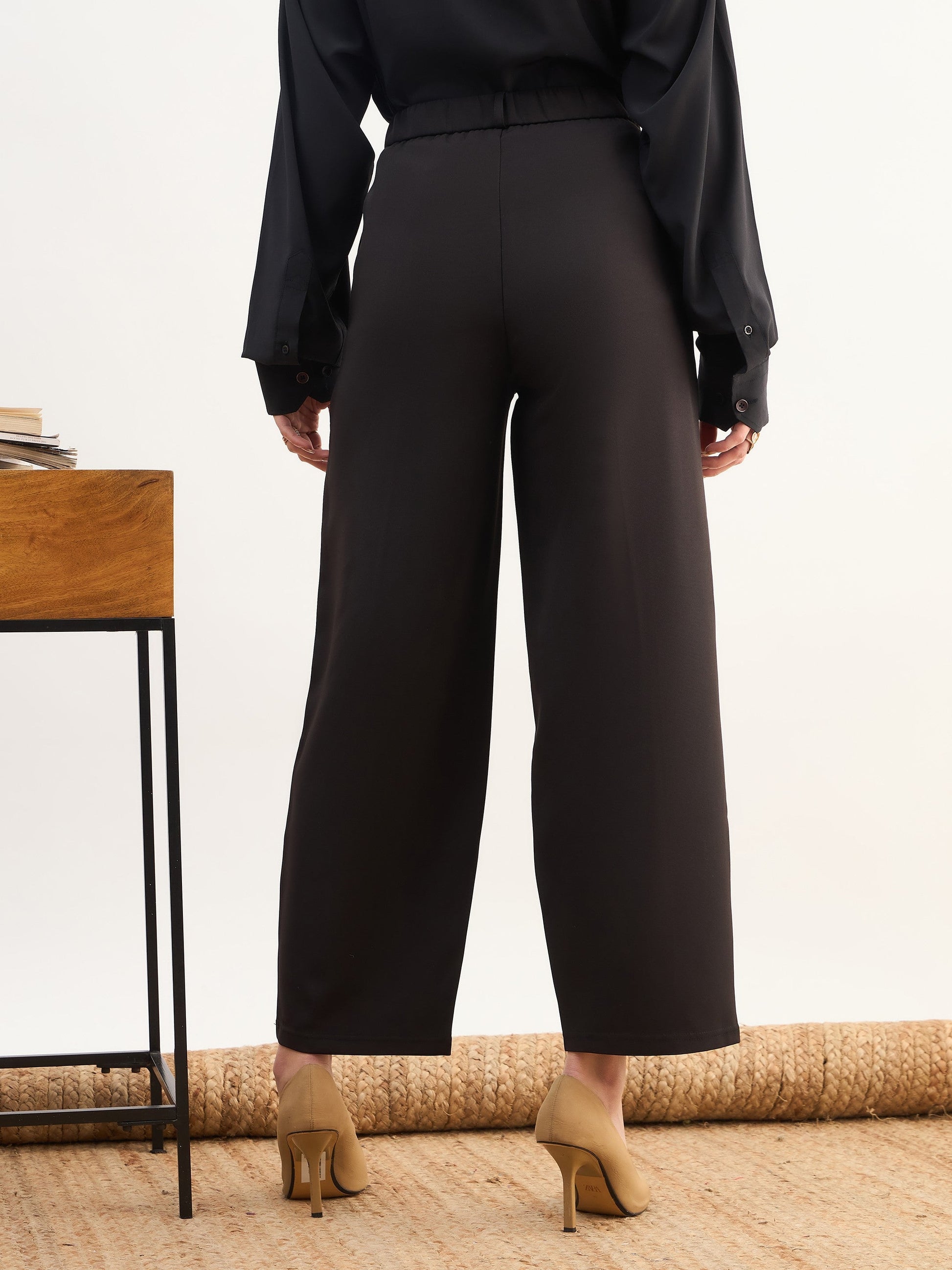 Black Darted Slouchy Pants-SASSAFRAS worklyf