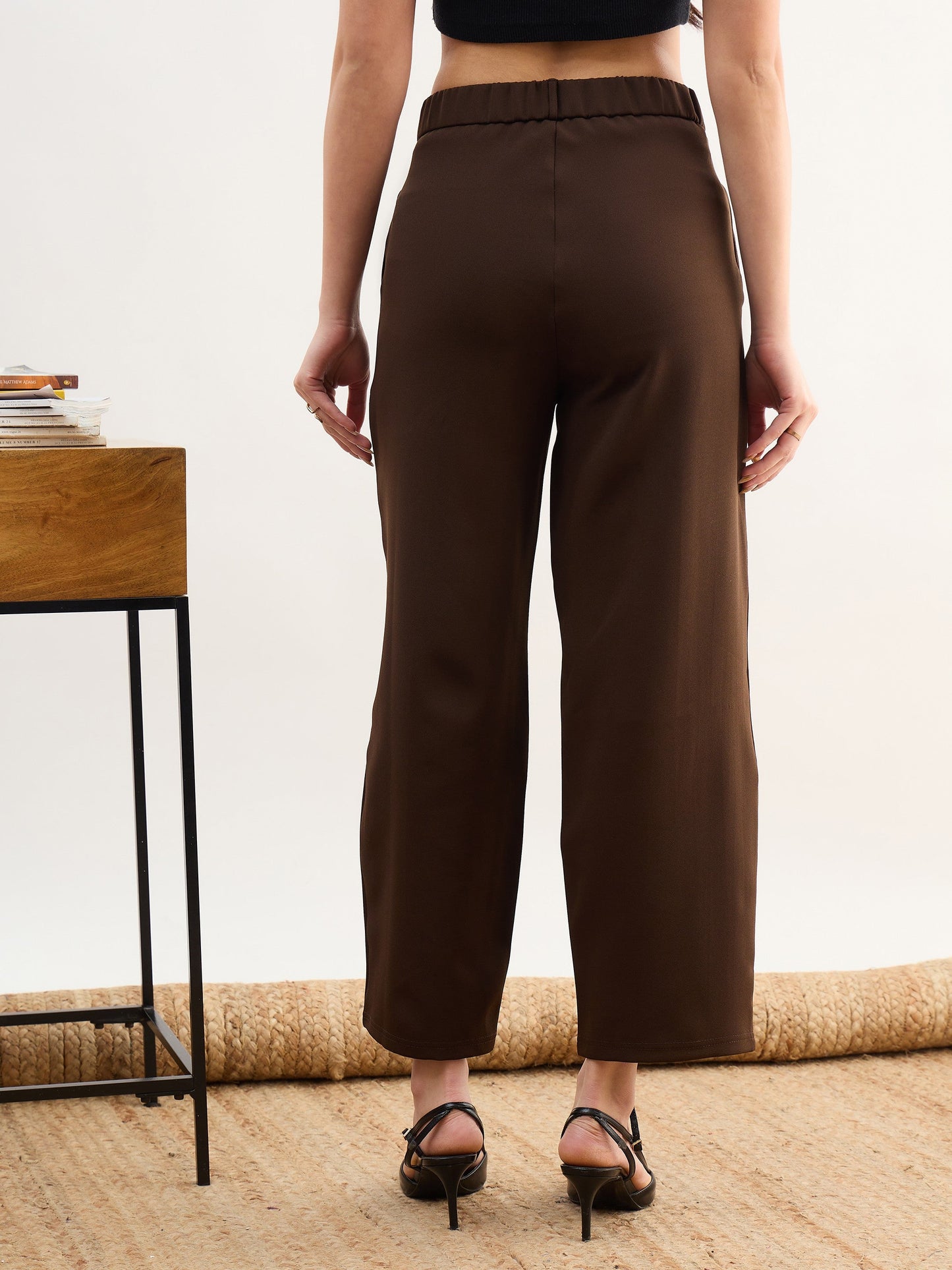 Coffee Brown Darted Slouchy Pants-SASSAFRAS worklyf