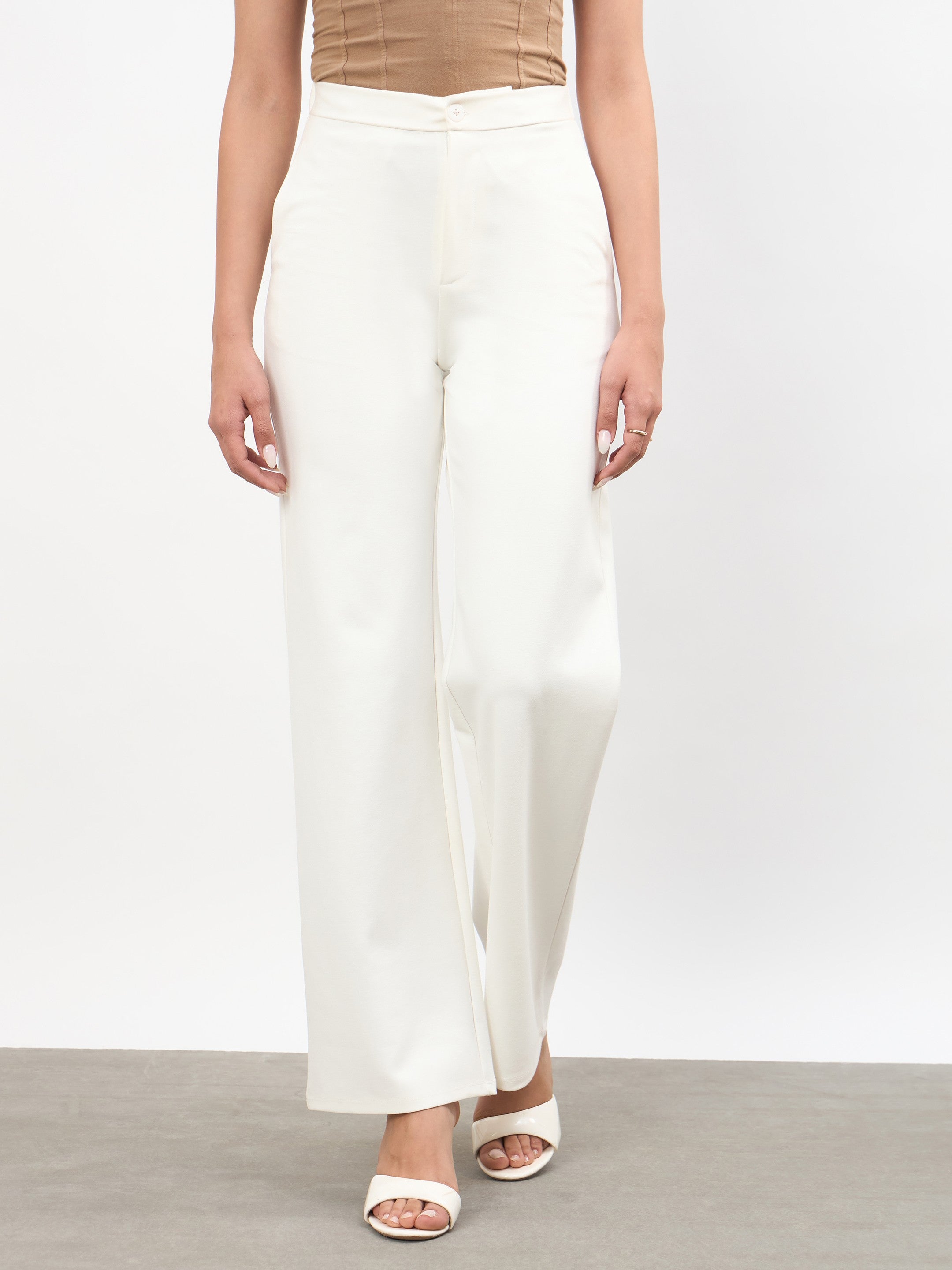 Women White Roma Straight Fit Pants
