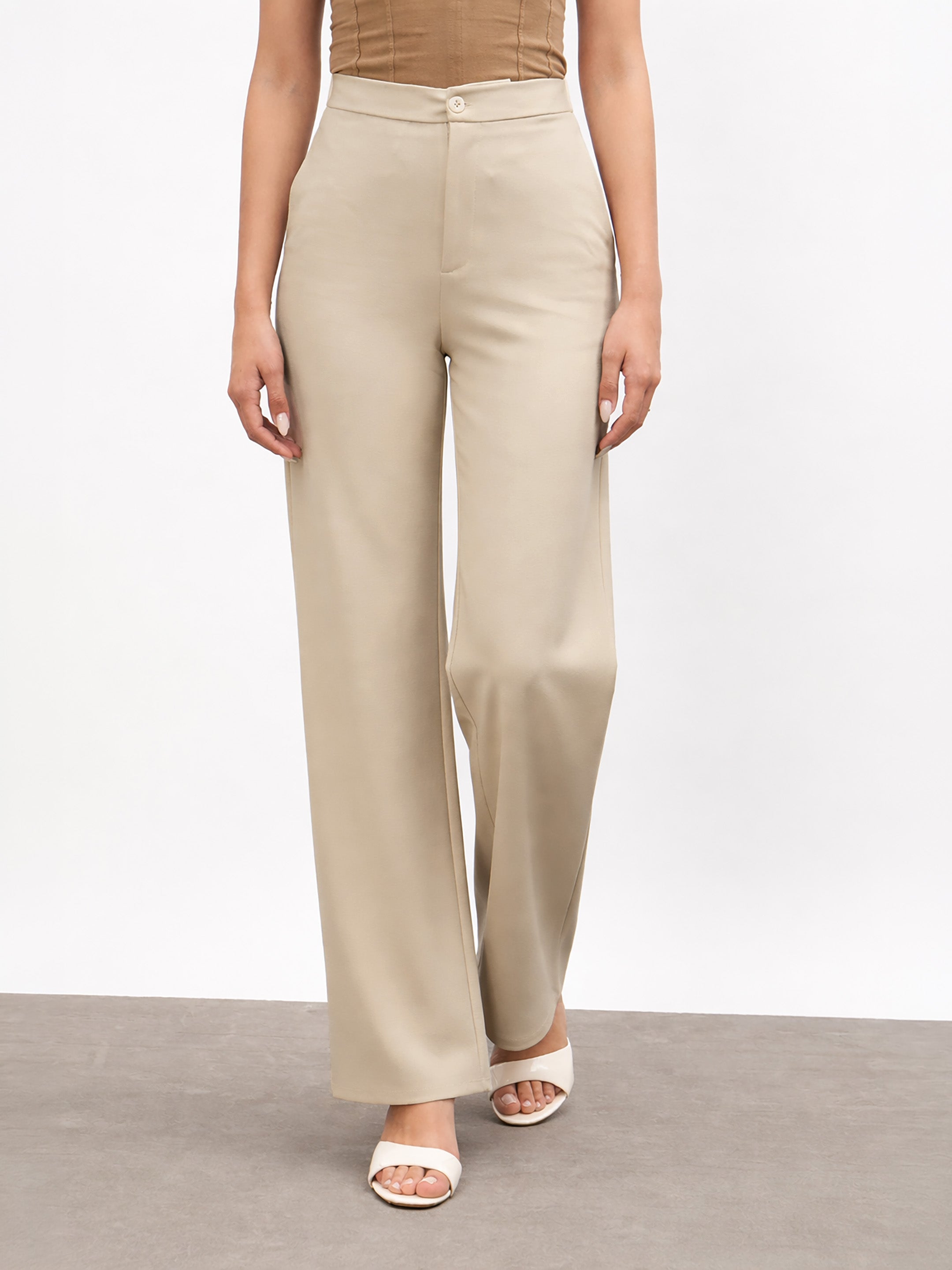 Women Beige Roma Straight Fit Pants
