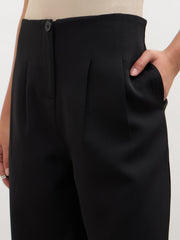 Women Black Dual-Dart No-waistband Mid Rise Korean Pants