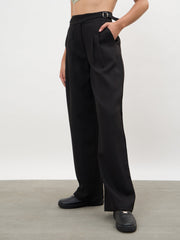 Women Black Double Waist Adjuster Korean Pants