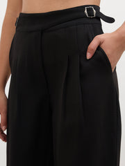 Women Black Double Waist Adjuster Korean Pants
