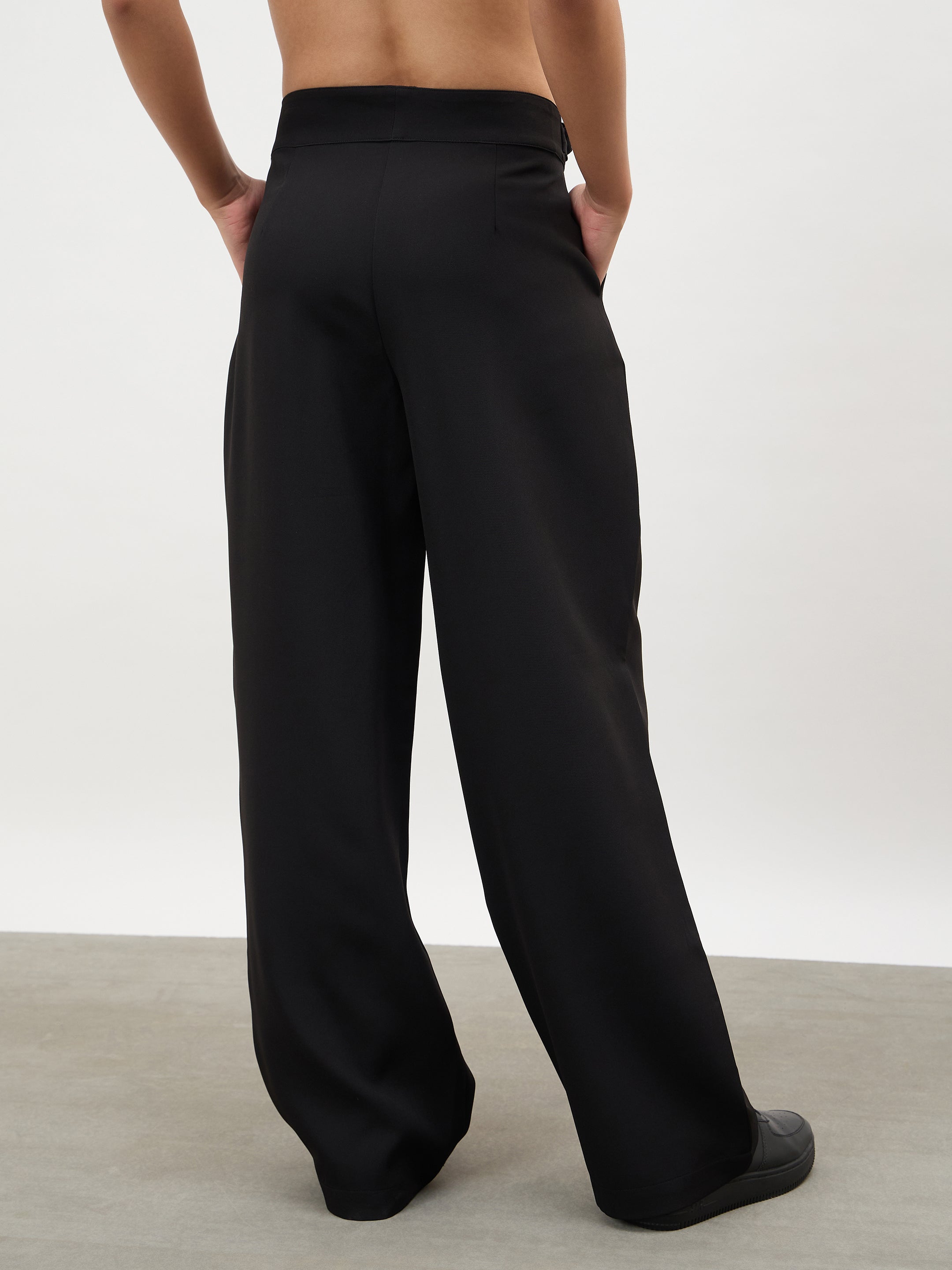Women Black Double Waist Adjuster Korean Pants
