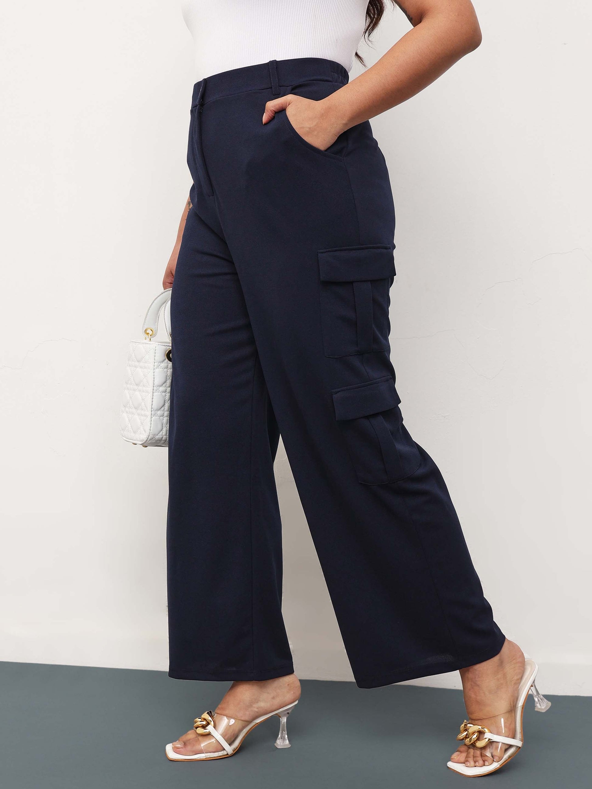 Women Navy Multi Pockets Cargo Pants