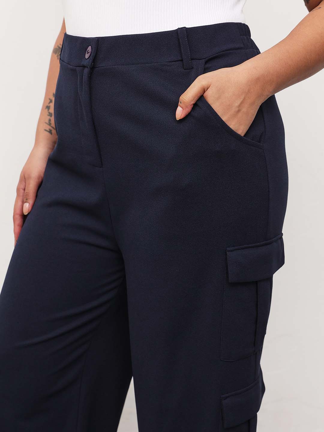 Women Navy Multi Pockets Cargo Pants