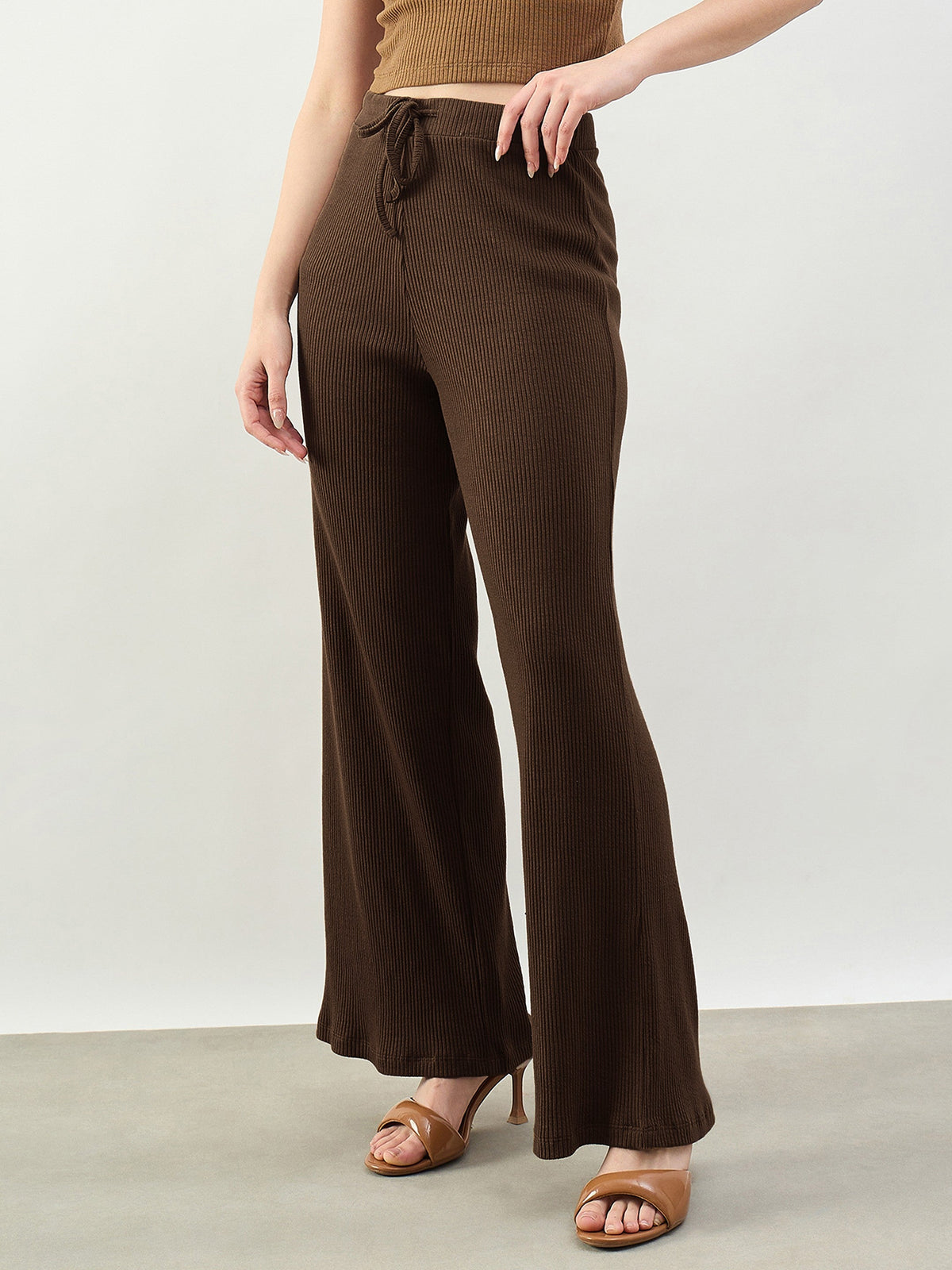 Brown Rib Drawstring Pants-SASSAFRAS BASICS