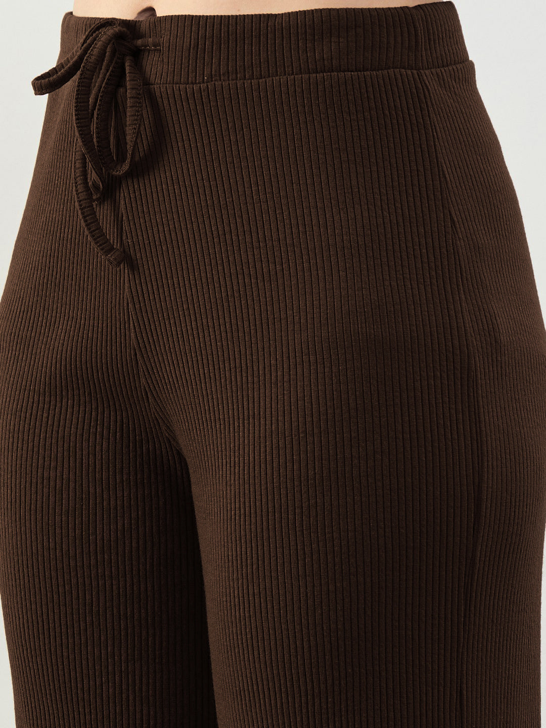 Brown Rib Drawstring Pants-SASSAFRAS BASICS