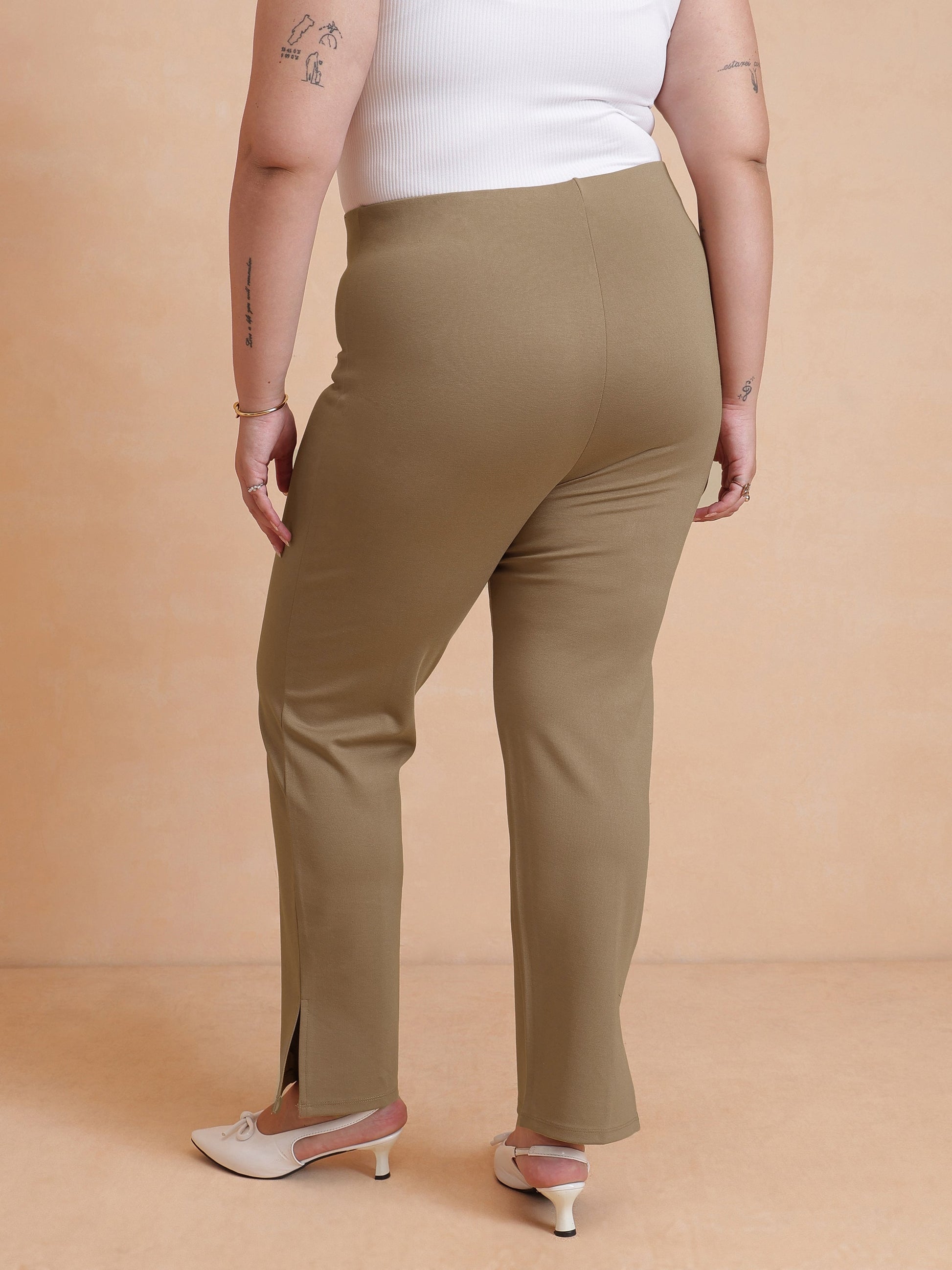 Tan Roma Side Slit Jegging-SASSAFRAS Curve