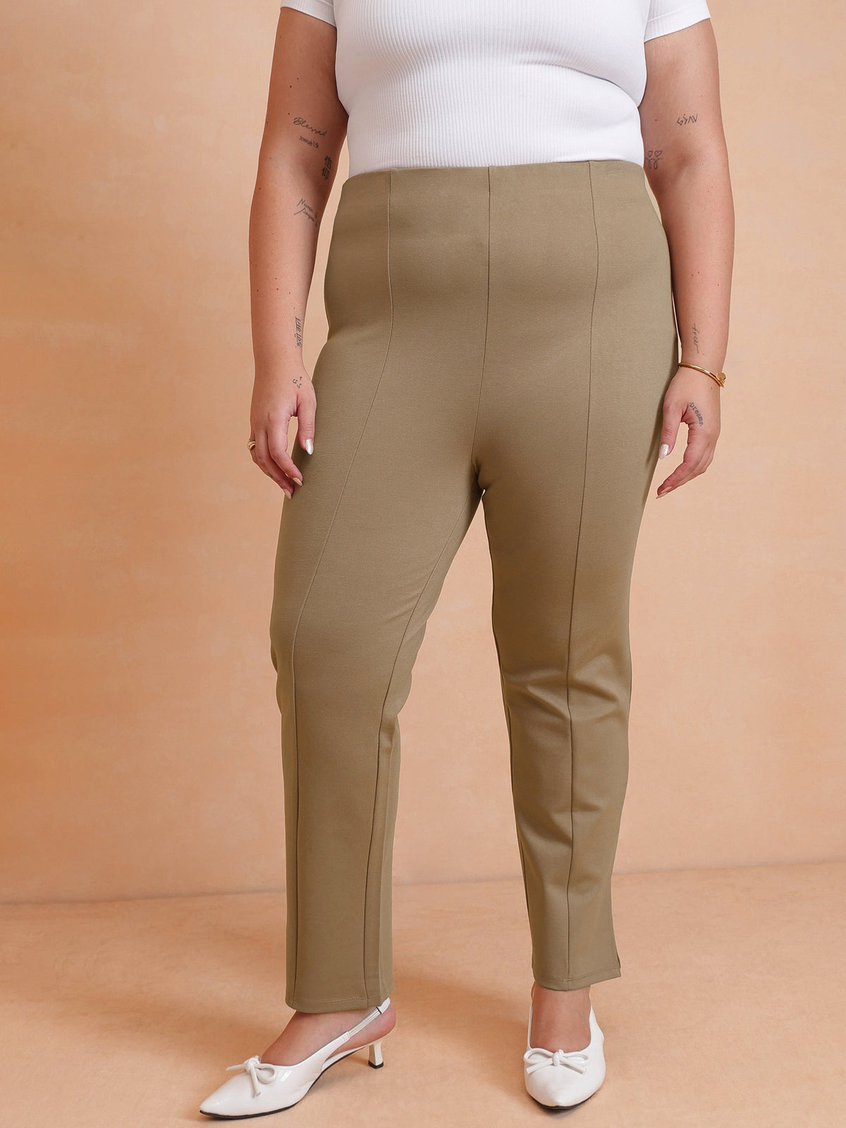 Tan Roma Side Slit Jegging-SASSAFRAS Curve