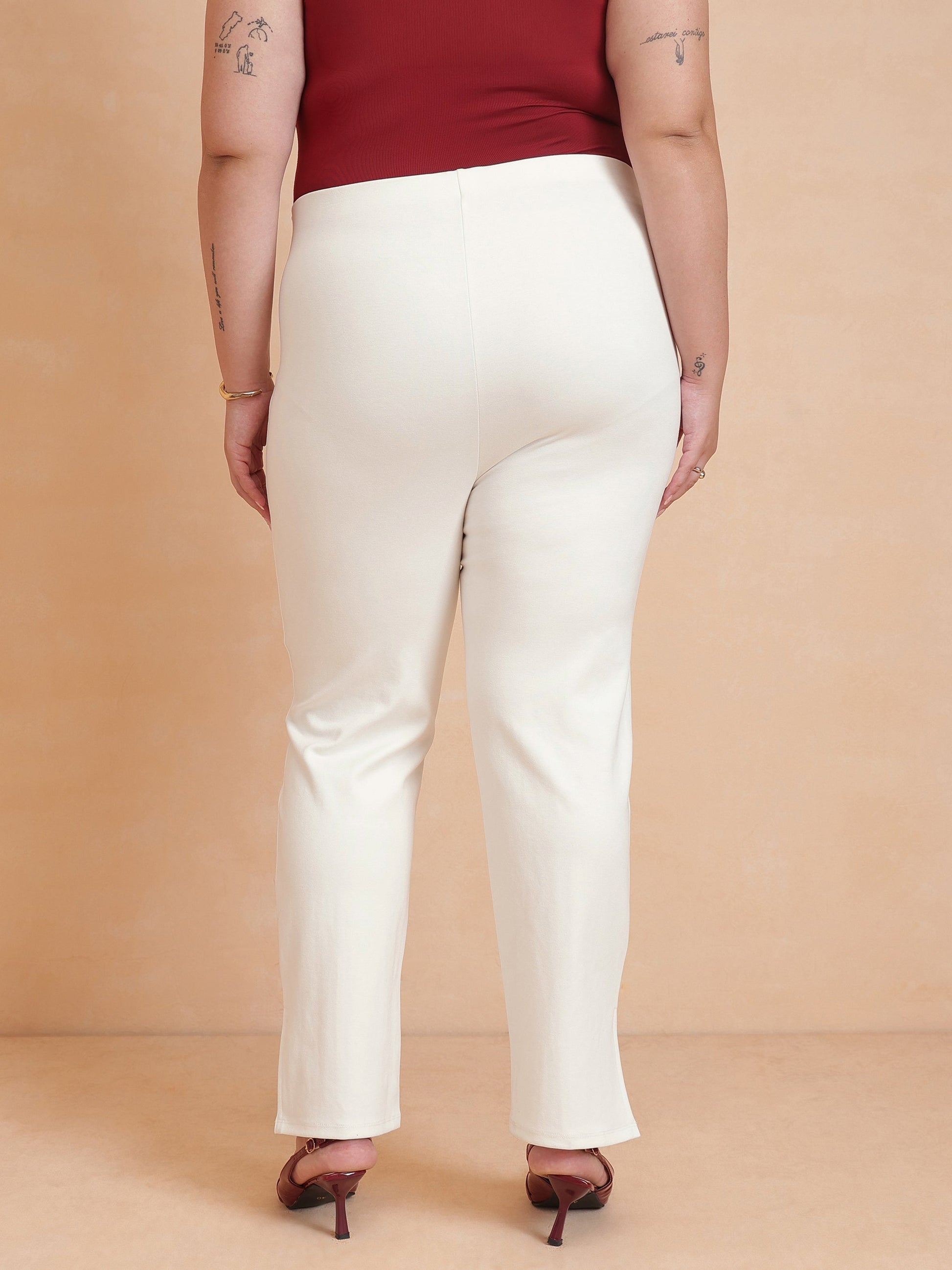 White Roma Side Slit Jegging-SASSAFRAS Curve