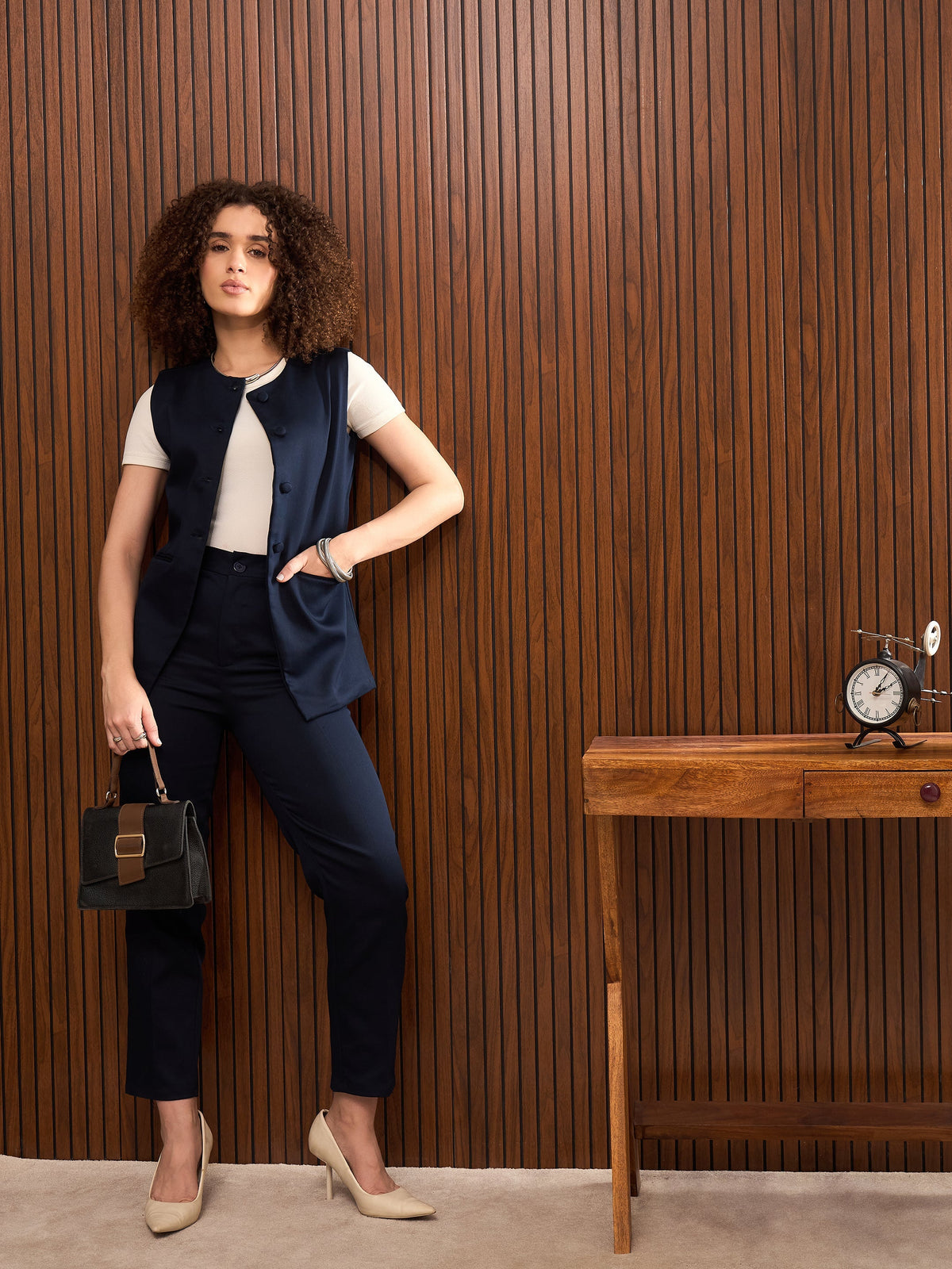 Women Navy Longline Top With Pants