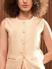 Women Beige Longline Top With Pants