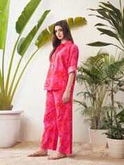 Sassafras - Women Magenta Floral Shirt With Lounge Pants