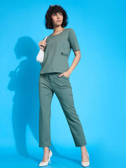 Women Pink Half Sleeves Top With Tapered Pants