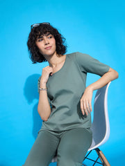 Women Pink Half Sleeves Top With Tapered Pants