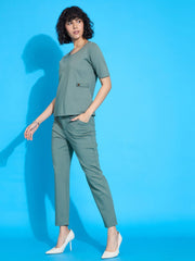 Women Pink Half Sleeves Top With Tapered Pants