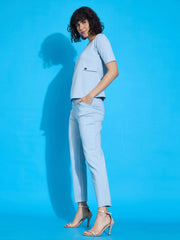 Women Pink Half Sleeves Top With Tapered Pants