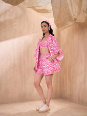 Sassafras - Women Yellow & Blue Ikat Shorts with Bustier and Shrug