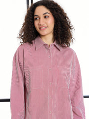 Women Maroon & White Stripes Lounge Shirt With Pants