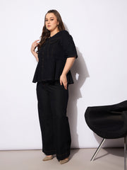 Women Black Denim Studded Peplum Top With Jeans