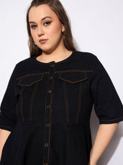 Women Black Denim Studded Peplum Top With Jeans